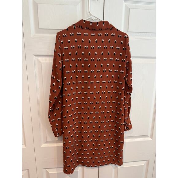 Object by Vero Moda Burnt Orange Geometric Shirt Dress – Size 8 - Picture 7 of 8